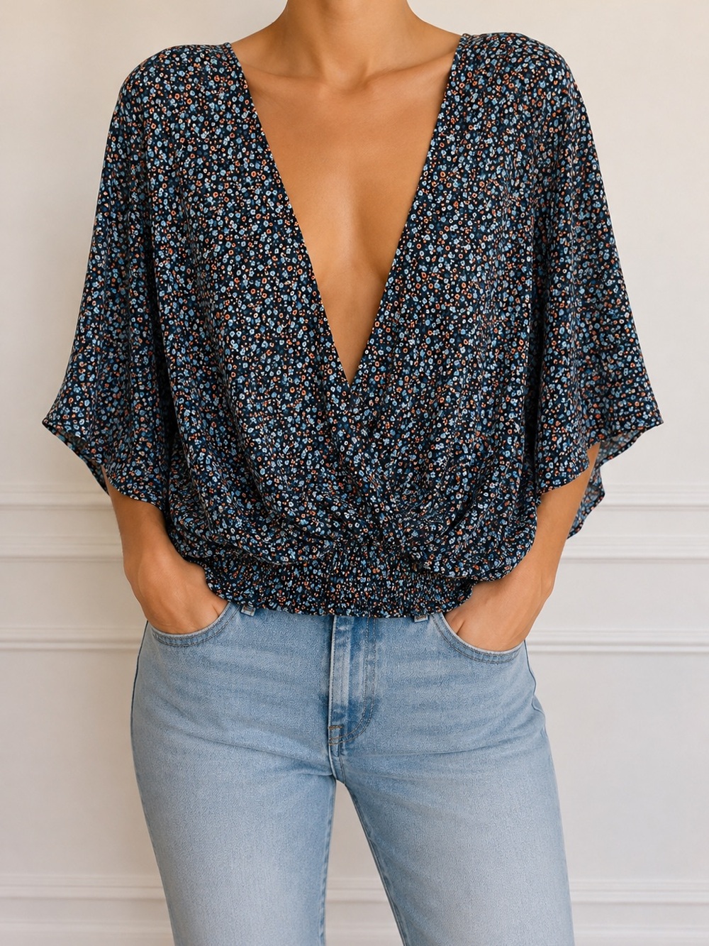 NWOT Floral Kimono Sleeve Top